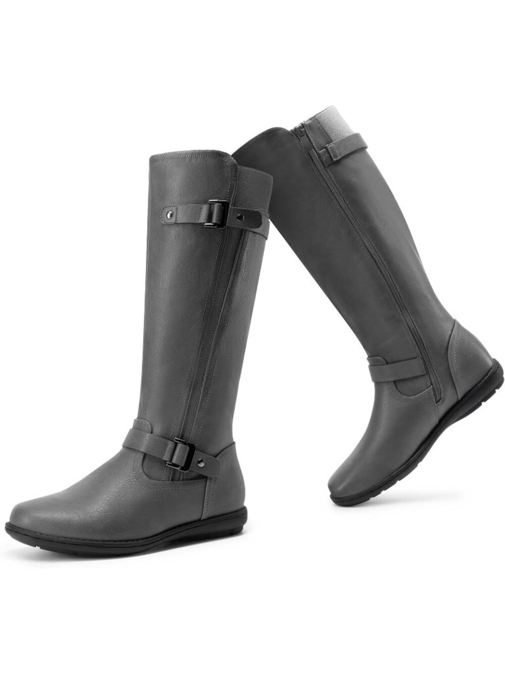 Women's Trace-Grey Comfortable Winter Wide Calf Flat Tall Knee High Fall Boots